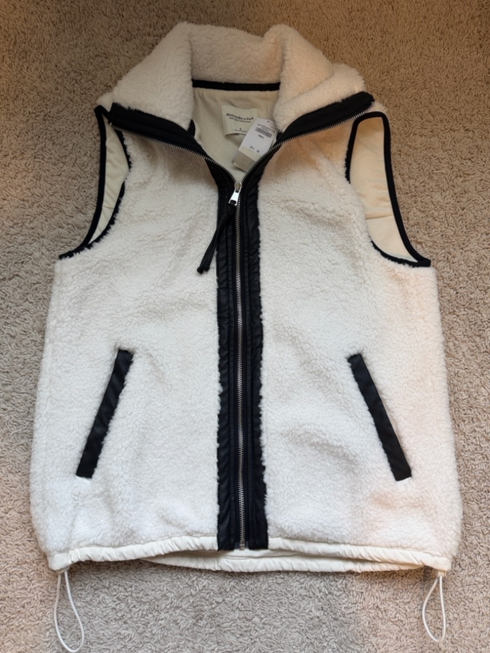 Abercrombie & Fitch Sherpa Vest with Faux Leather Trim - Size Small
